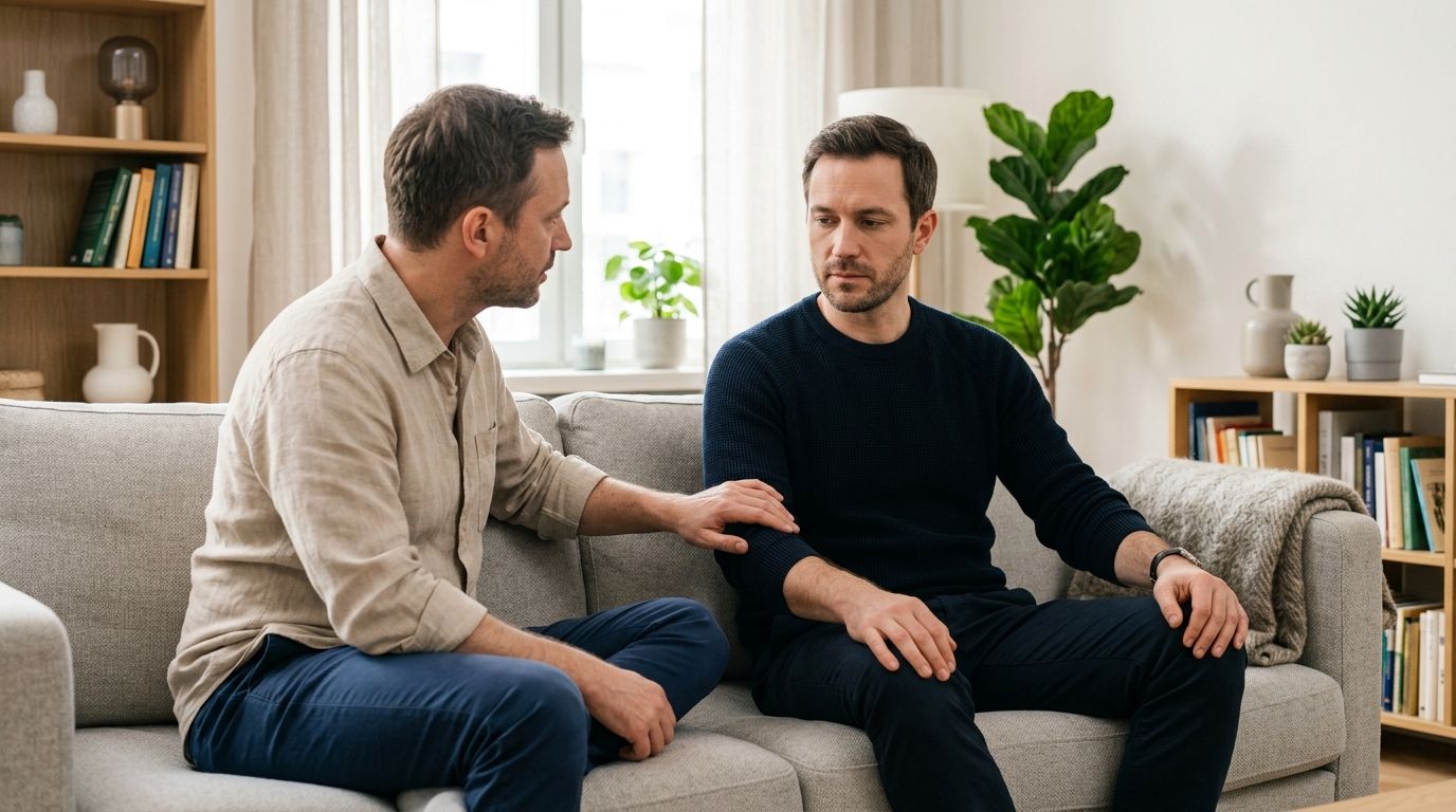 АПП – амбулаторная психологическая поддержка мужчина поддерживает своего друга